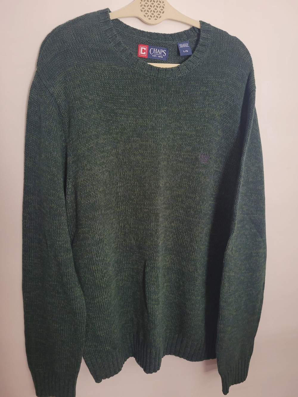 Chaps Men's Dark Green Crewneck Sweater Cotton Large